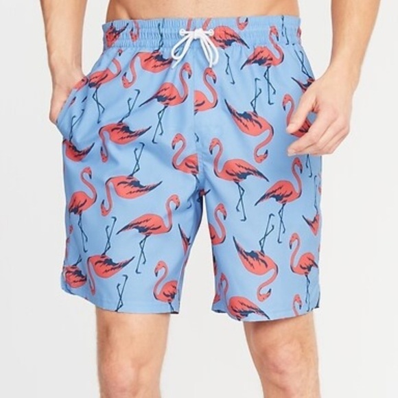 Old Navy Pink Flamingo Printed Swim UPF 40 Trunks 8 Inch Inseam - NWT with Flaw - Picture 1 of 13